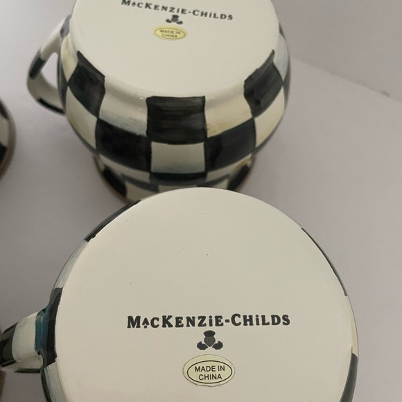 Mackenzie-Childs Courtly Check Coffee Mugs or Teacups Black & White Set of 4 - Picture 4 of 5